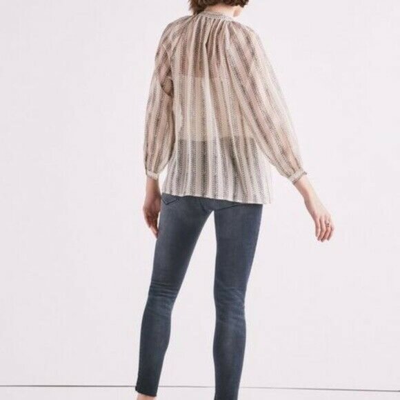 EUC Plus Size Lucky Brand Sheer Button Front Geo Stripe Poet Blouse – Size 1X - Picture 2 of 14